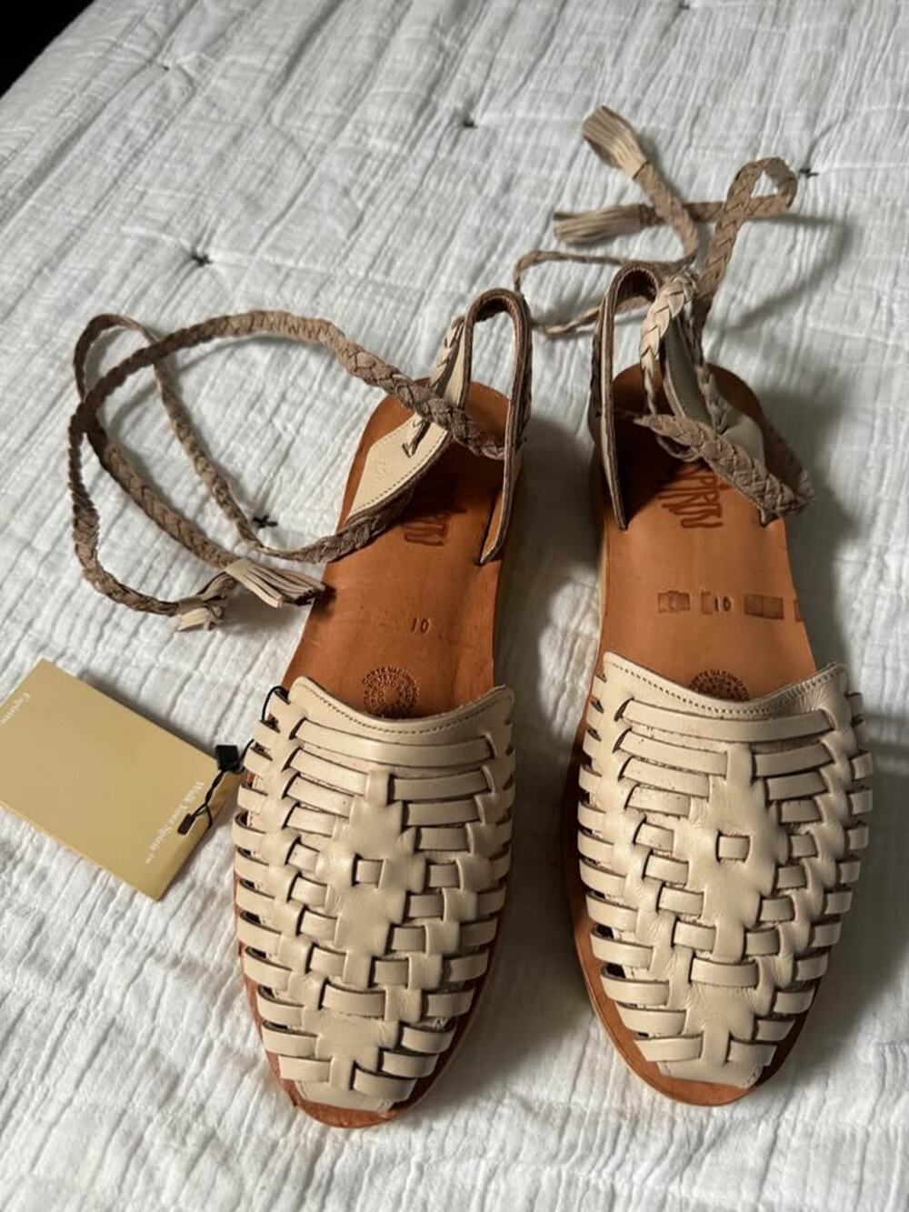 Espiritu Desierto Bone Leather Huarache Sandals Lace Up Wrap Women's 10 NWT